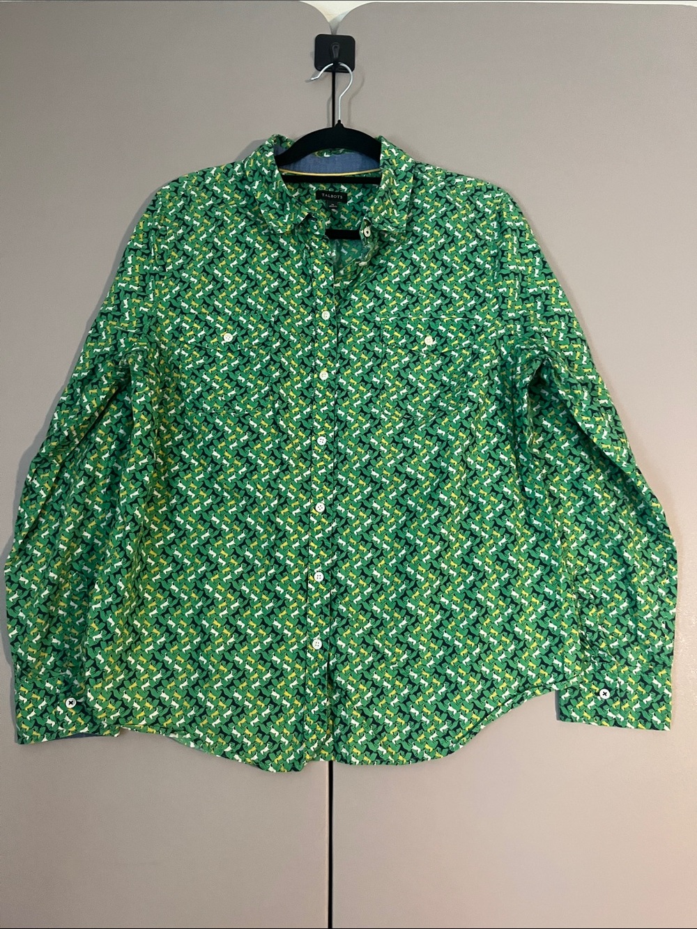 Talbots Green Geometric Print Button-Down Shirt - Picture 1 of 7